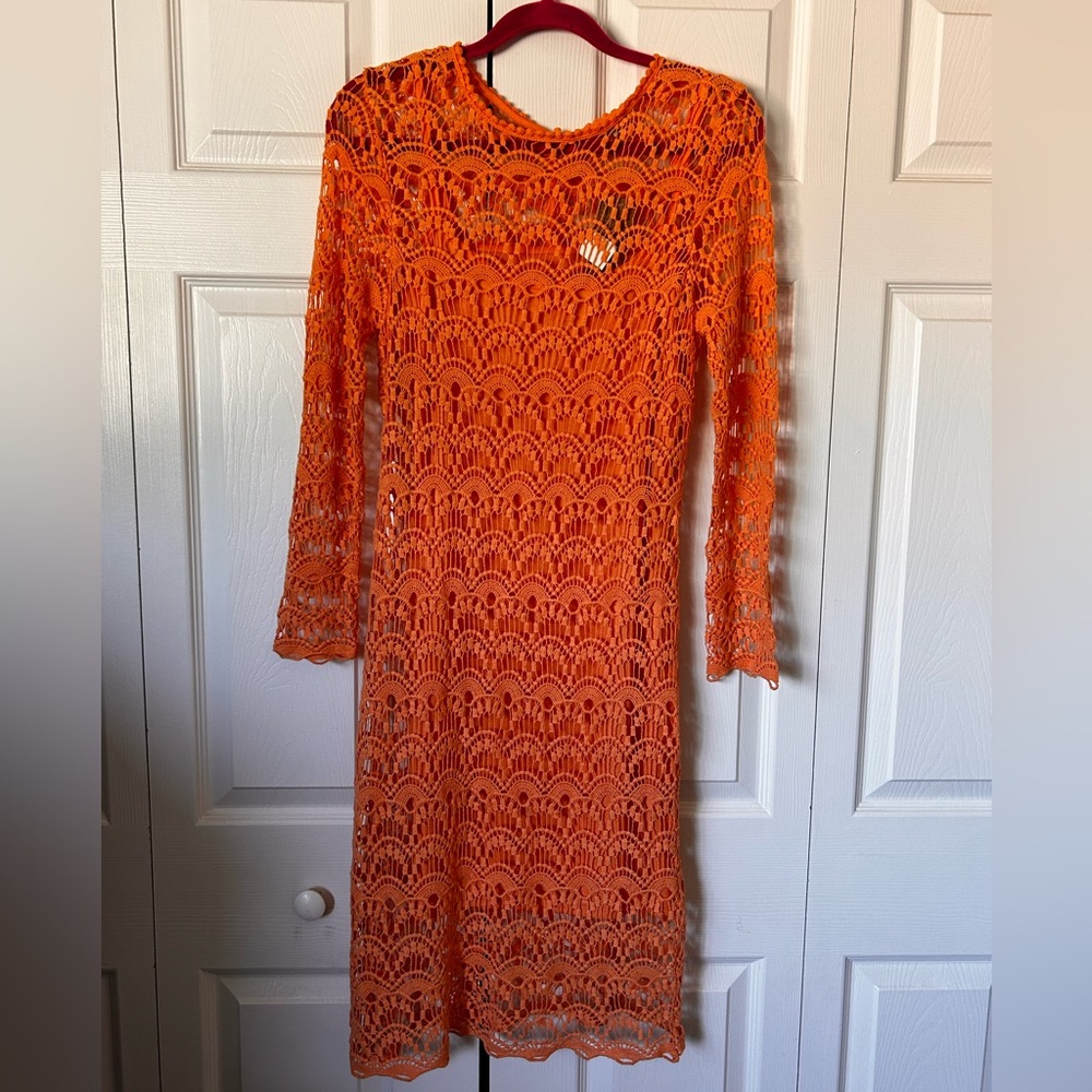CREMIEUX Orange Crochet dress with slip.